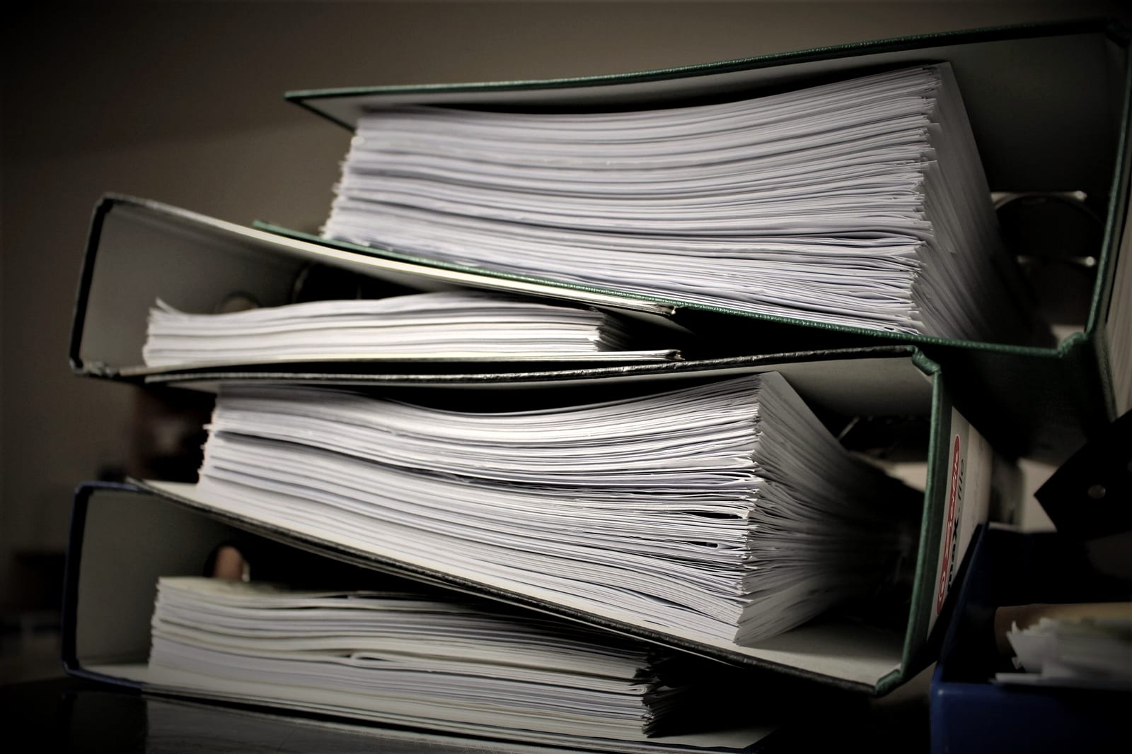 Lever arch binders of fund records